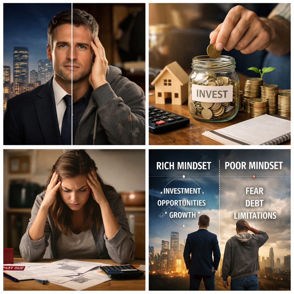 Rich mindset vs Poor mindset concept image