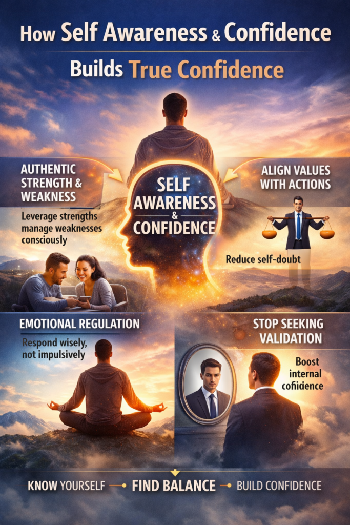 How self awareness and confidence build true confidence through emotional regulation, authentic strengths and value alignment