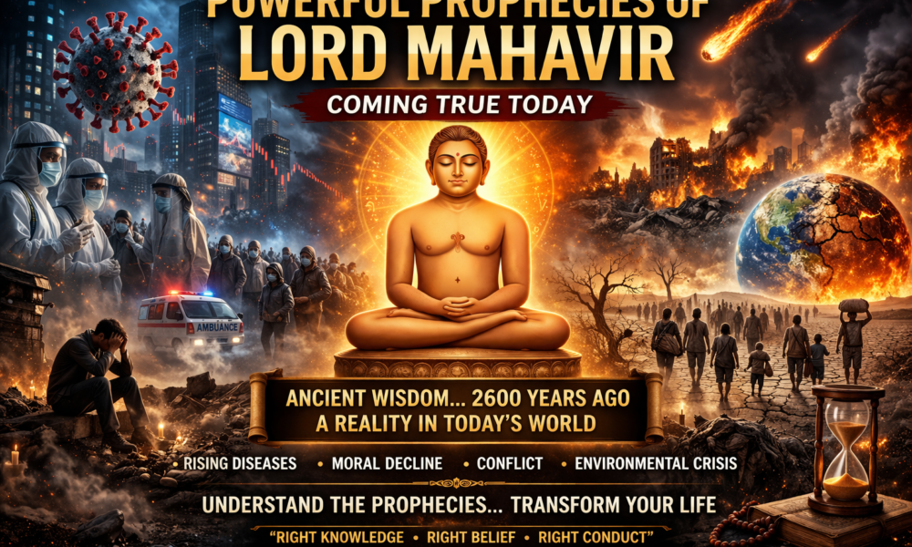 Powerful Prophecies of Lord Mahavir reflecting emotional pain, societal decline, and the reality of today’s world