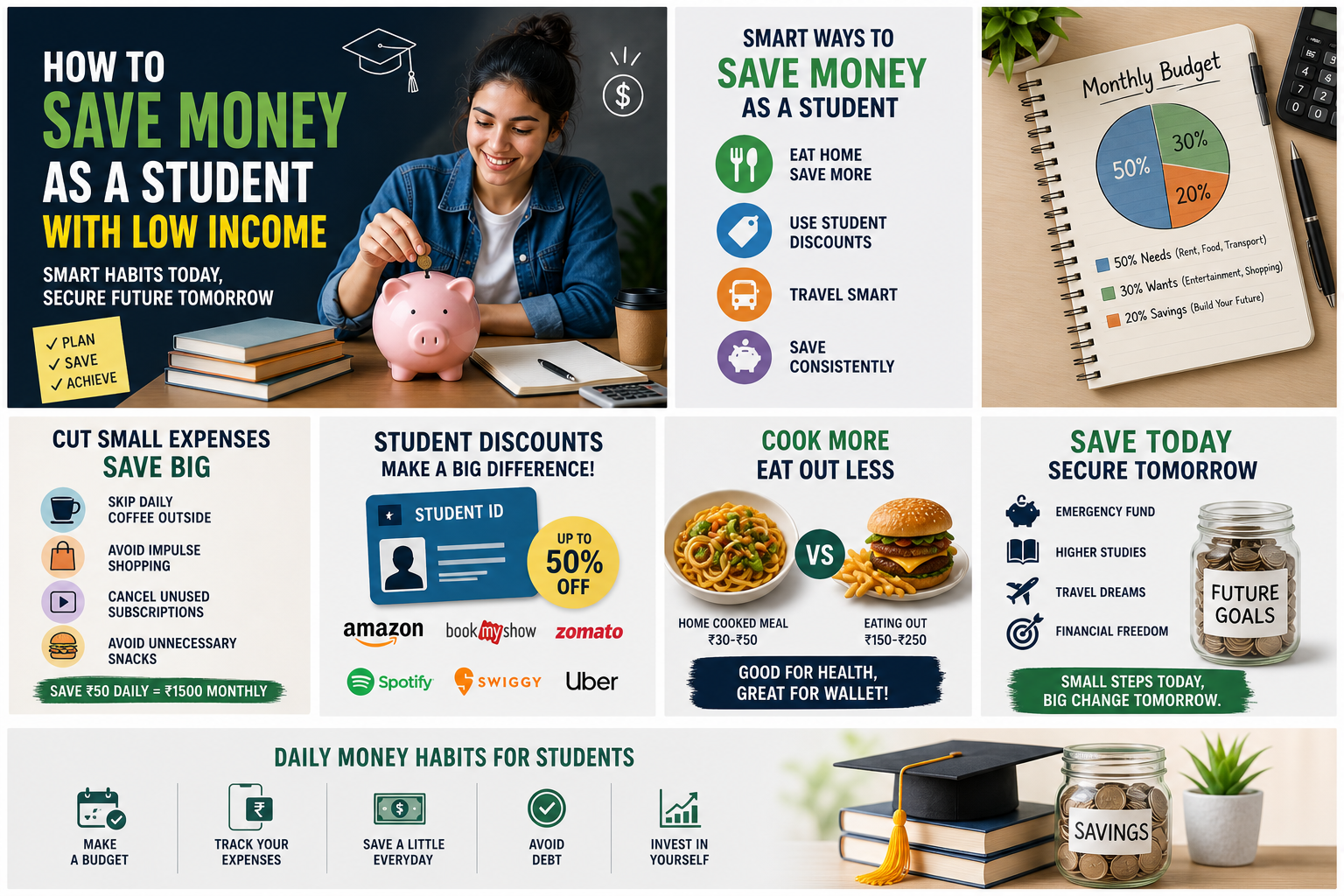 How to save money as a student with low income visual guide with smart saving habits
