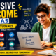 Student exploring passive income ideas for students using a laptop with blogging, YouTube, affiliate marketing, and investing icons.