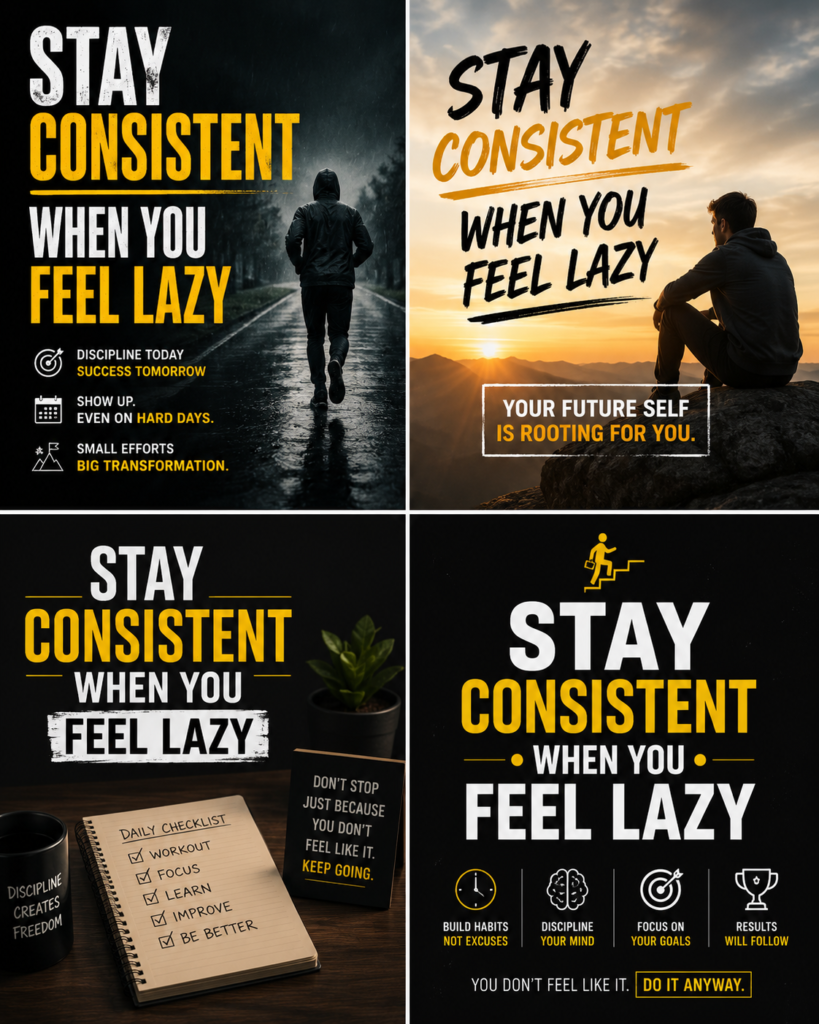 Minimal blog featured image with the text “Stay Consistent When You Feel Lazy”