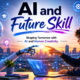 Futuristic AI and Future Skill illustration with robot, student, and advanced technology background.